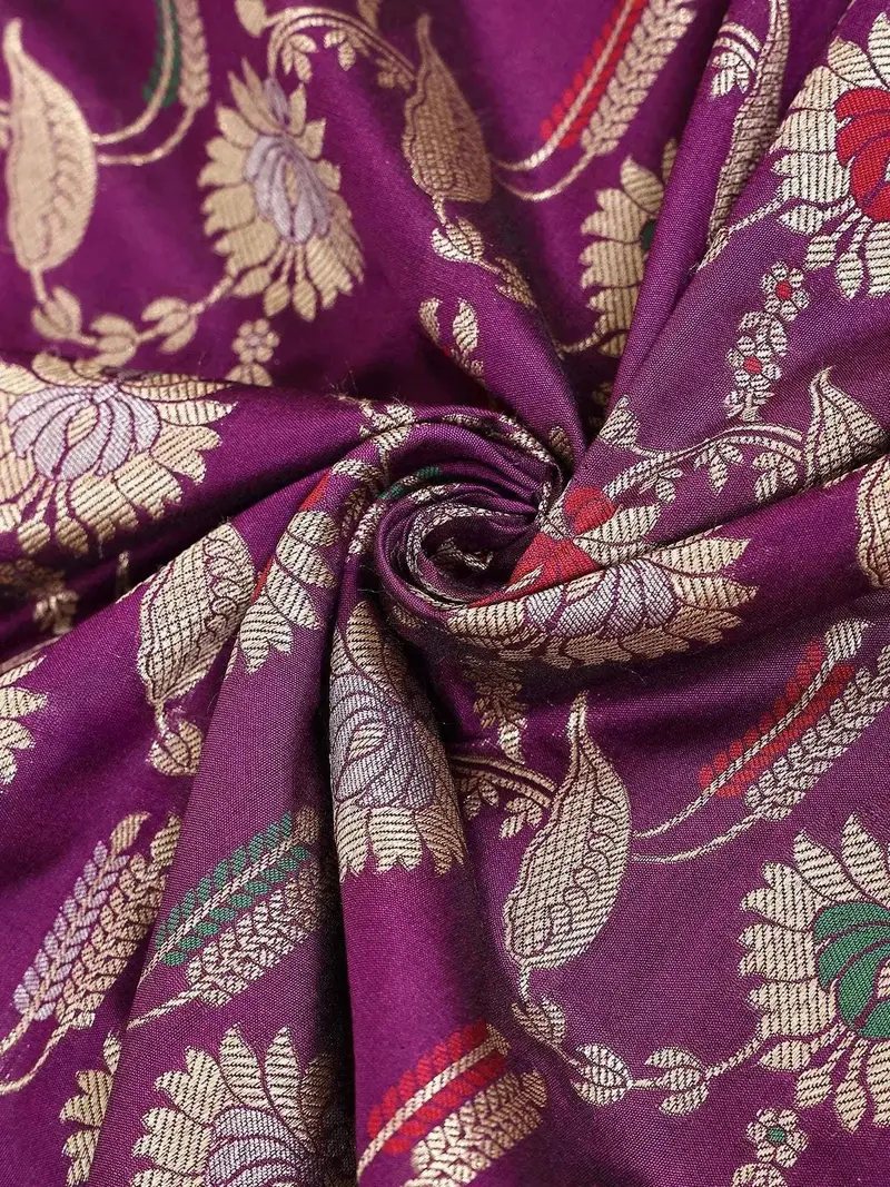 Purple Banarasi Saree With Fancy Floral Design On The Body With Zari Border 2