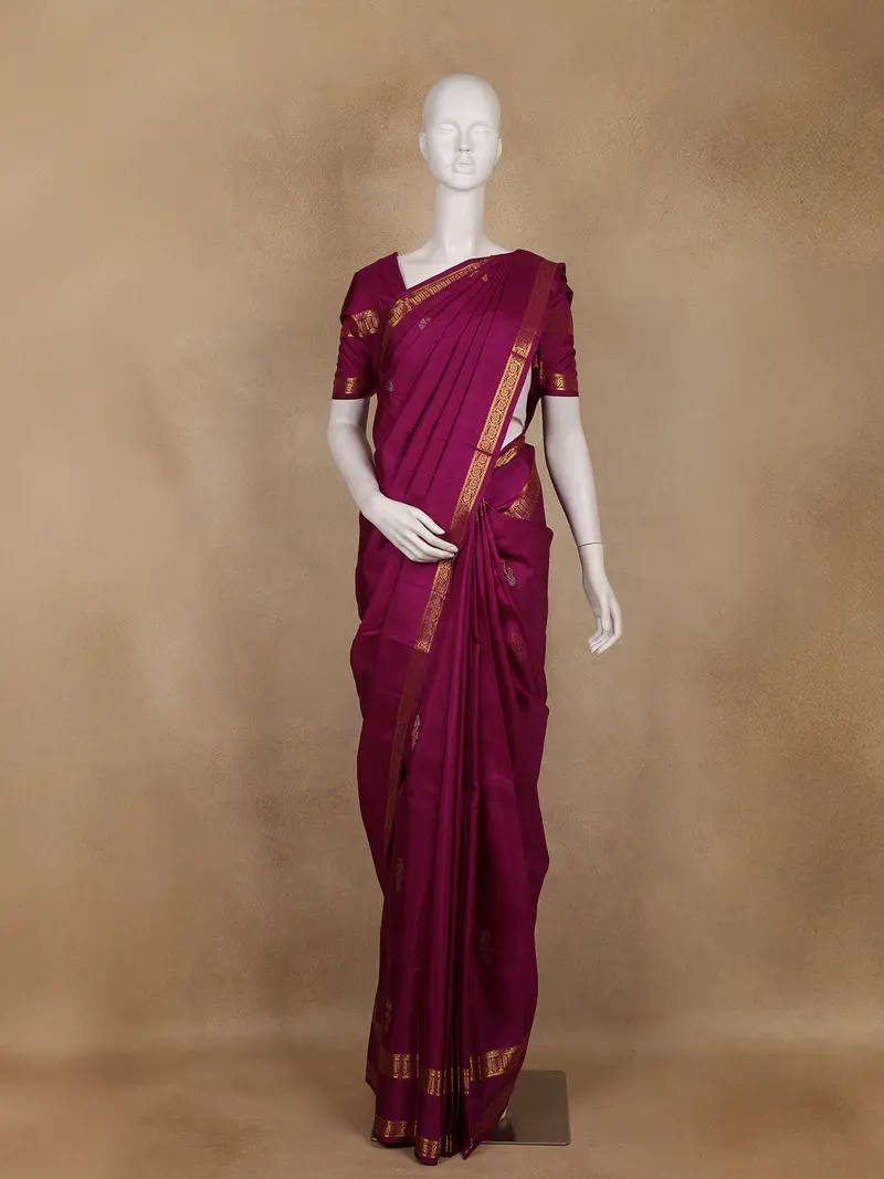 Purple Butta Woven Design Pure Kanchipuram Silk Saree 1