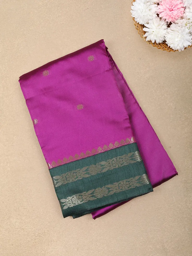 Purple Butta Woven Design Soft Silk Fancy Wear Saree With Contrast Zari Border 1