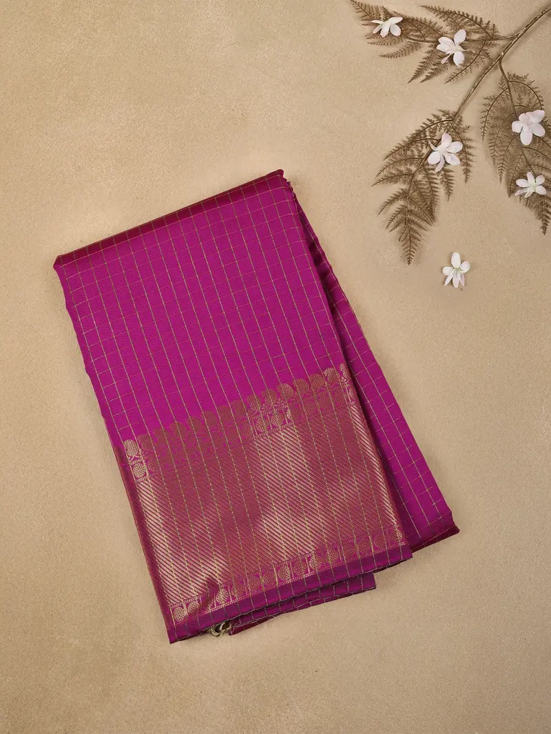 Purple Checked Woven Design Soft Silk Fancy Saree 1