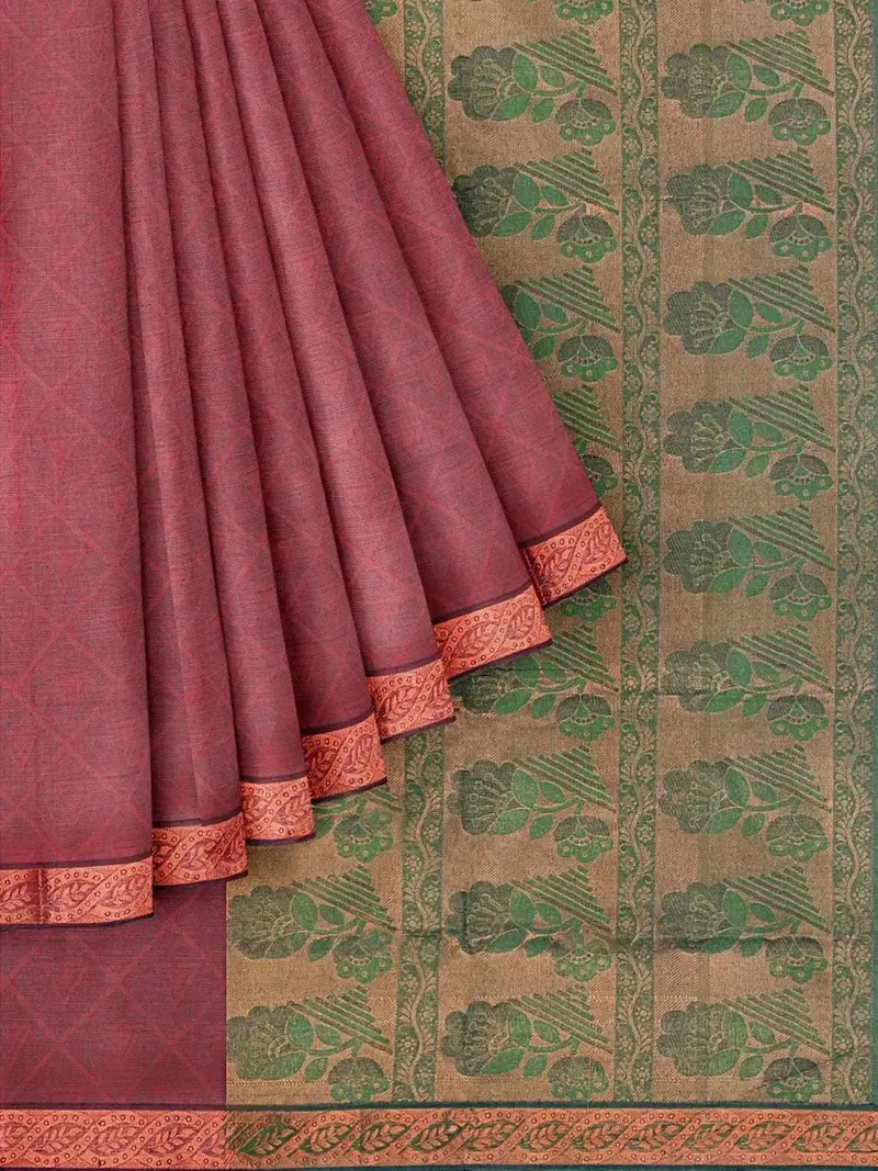 Purple Cotton Saree With Design Motif On The Body And Thread Border 1