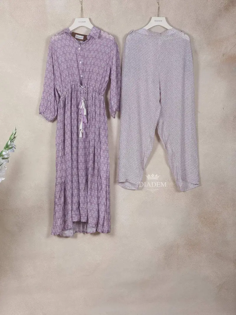 Purple Cotton Straight Cut Salwar Suit Adorned With Floral Prints 1