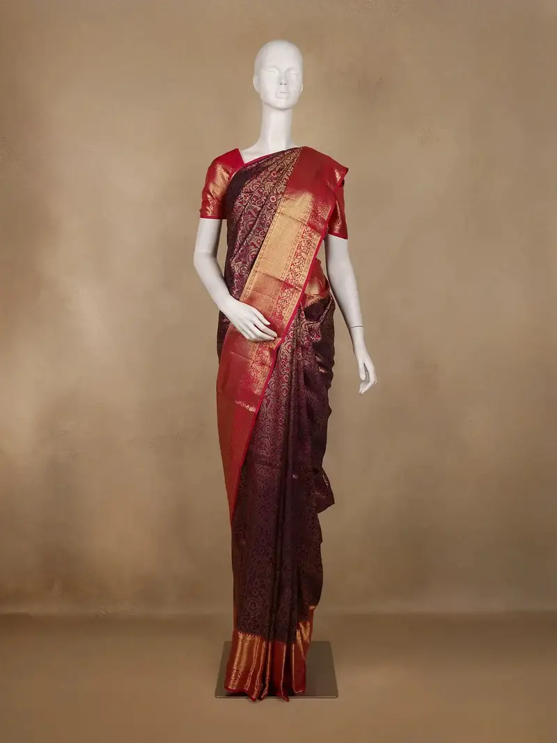 Purple Floral And Paisley Woven Pure Kanchipuram Silk Saree 1