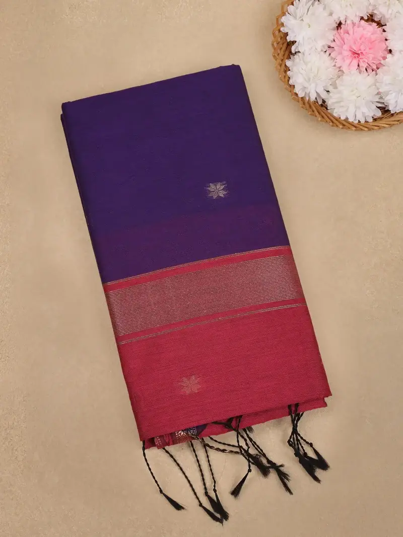 Purple Floral Butta Design Cotton Saree 1
