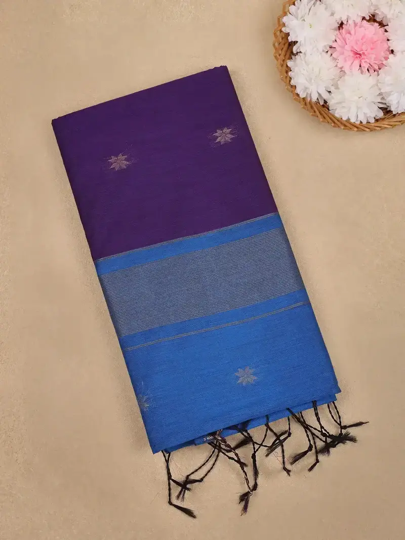 Purple Floral Butta Design Cotton Saree 1