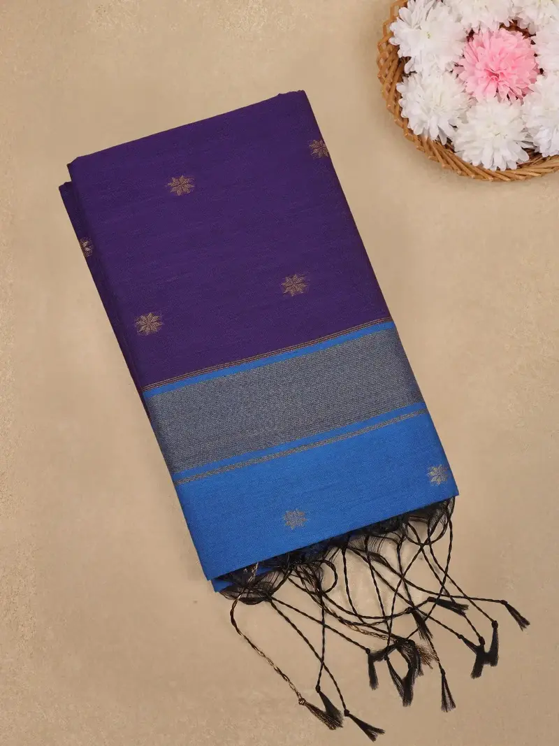 Purple Floral Butta Design Cotton Saree 1