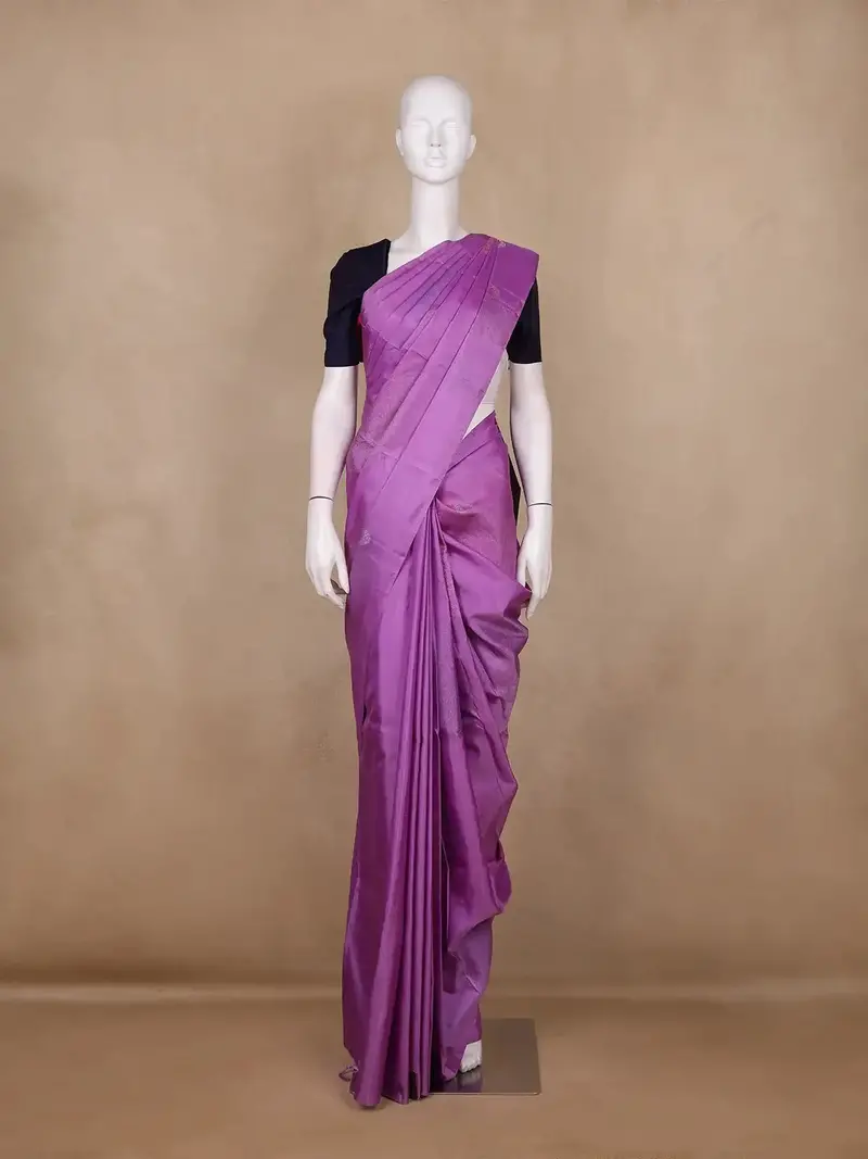 Purple Floral Butta Design Pure Kanchipuram Silk Saree 1