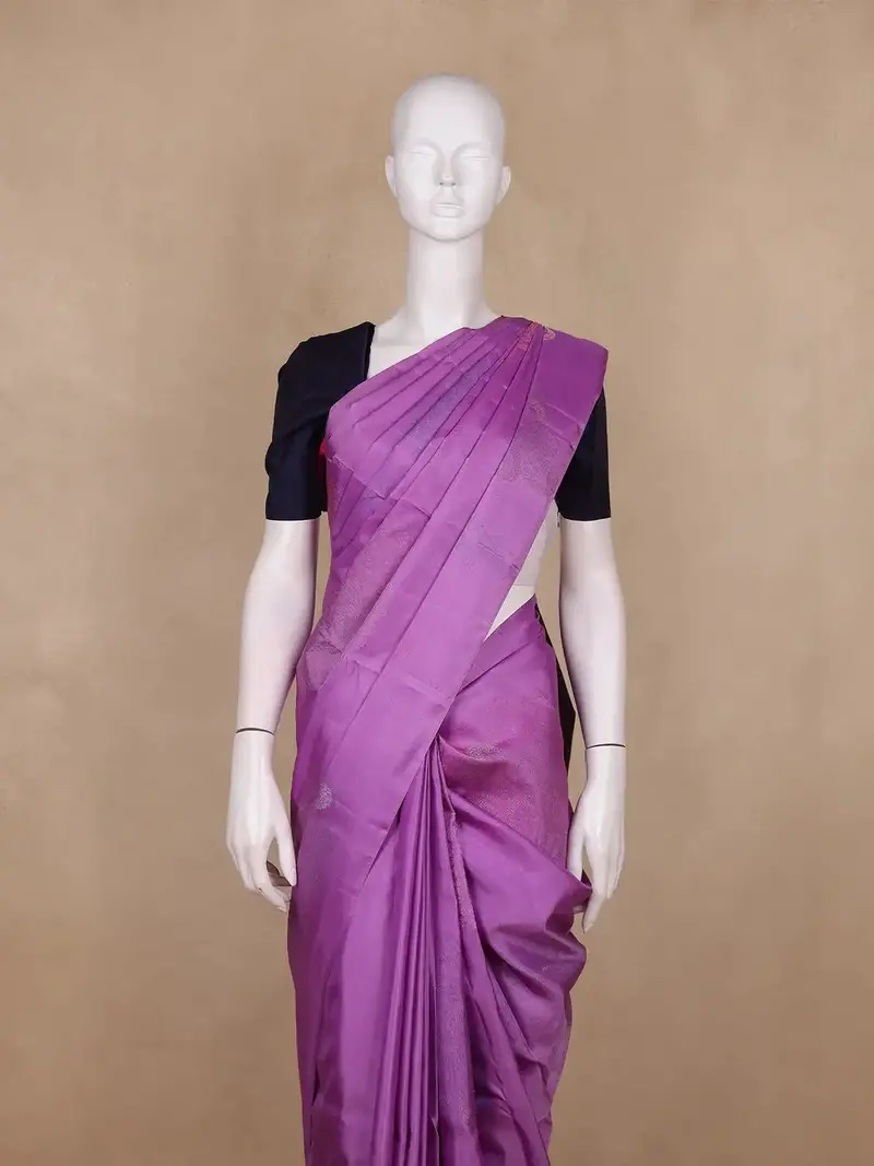 Purple Floral Butta Design Pure Kanchipuram Silk Saree 2