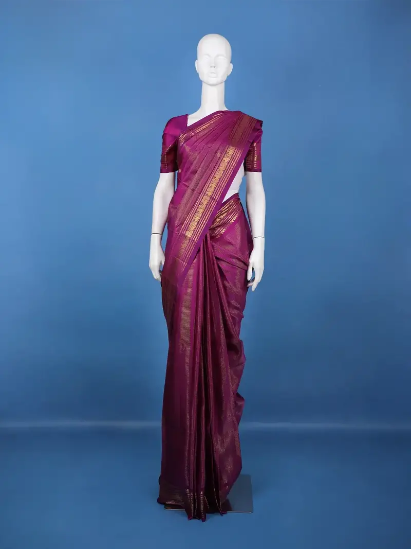 Purple Floral Butta Woven Pure Kanchipuram Silk Saree With Zari Border 1