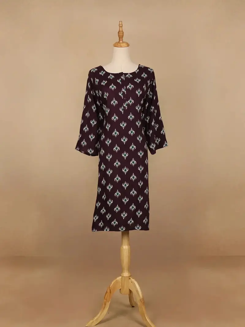 Purple Floral Design Cotton Kurti 1