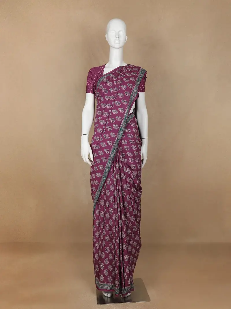 Purple Floral Design Cotton Saree 1