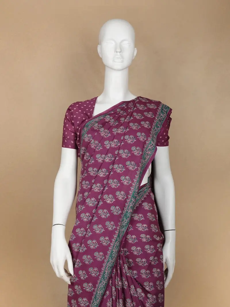 Purple Floral Design Cotton Saree 2