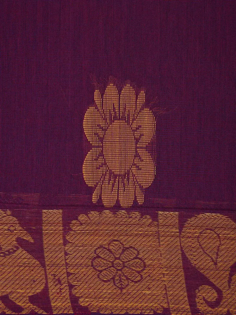 Purple Floral Design Cotton Saree With Zari Border 2