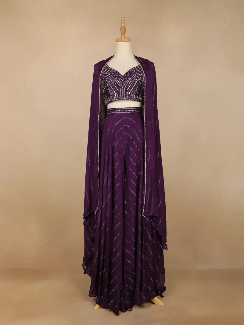 Purple Floral Design Crepe Salwar Palazzo Suit 1