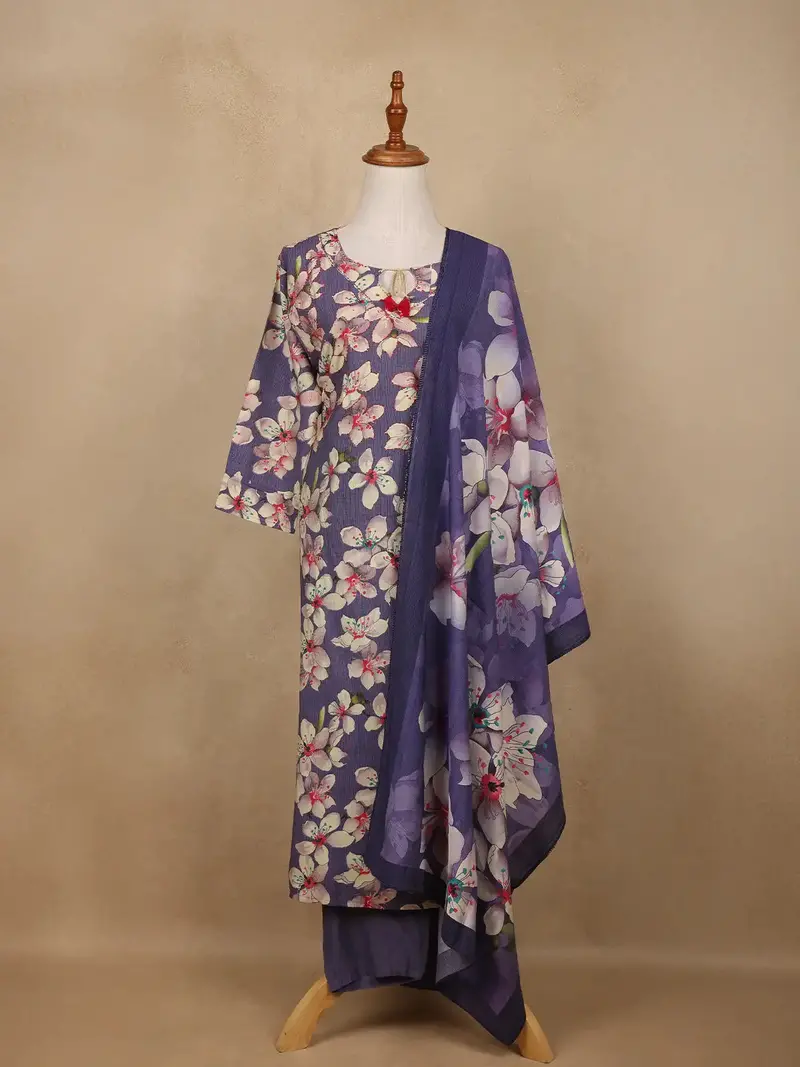 Purple Floral Design Print Cotton Salwar Suit 1