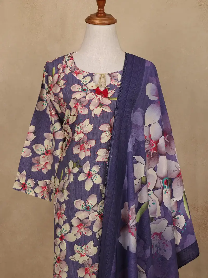 Purple Floral Design Print Cotton Salwar Suit 2