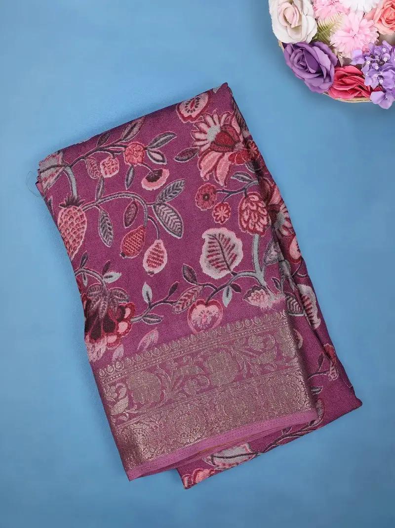 Purple Floral Design Printed Cotton Saree 1