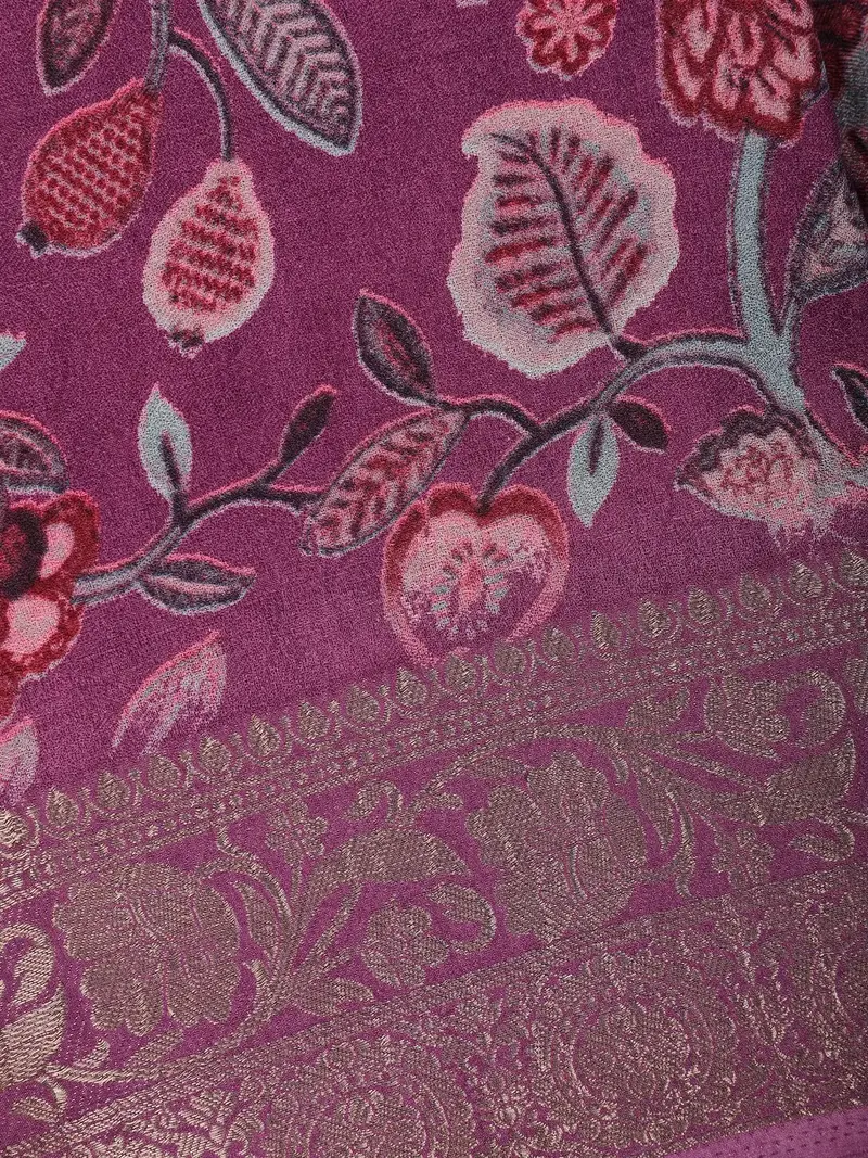 Purple Floral Design Printed Cotton Saree 2