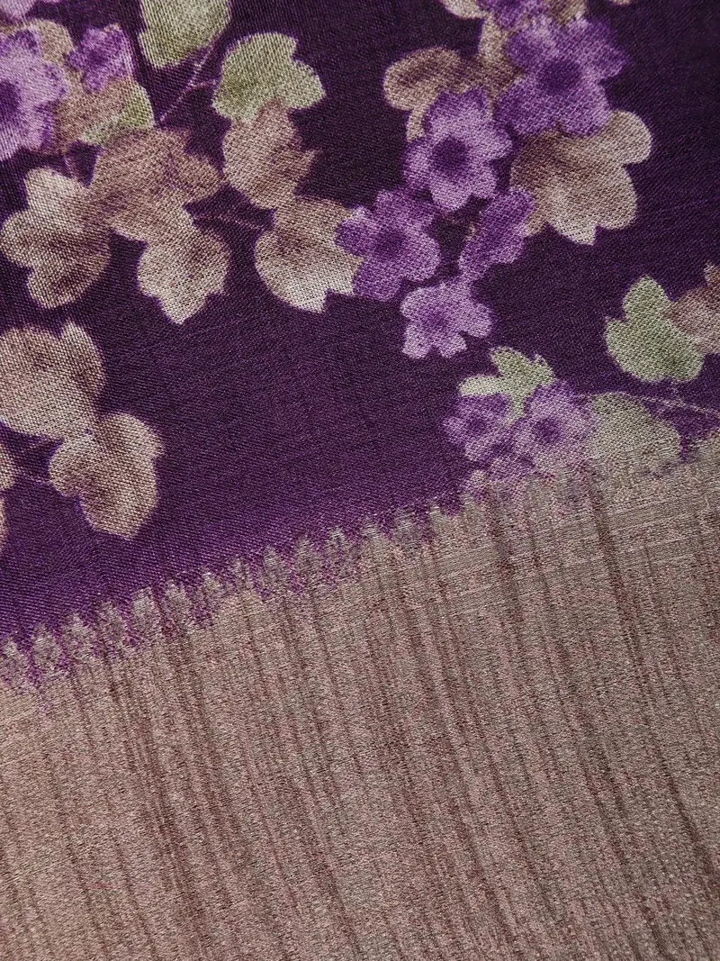 Purple Floral Design Raw Silk Saree 2