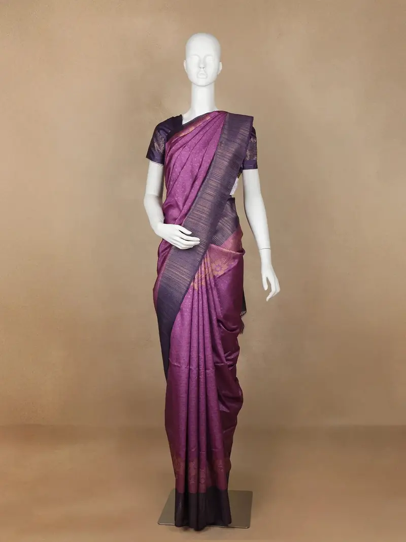Purple Floral Design Semi Tussar Silk Saree 1