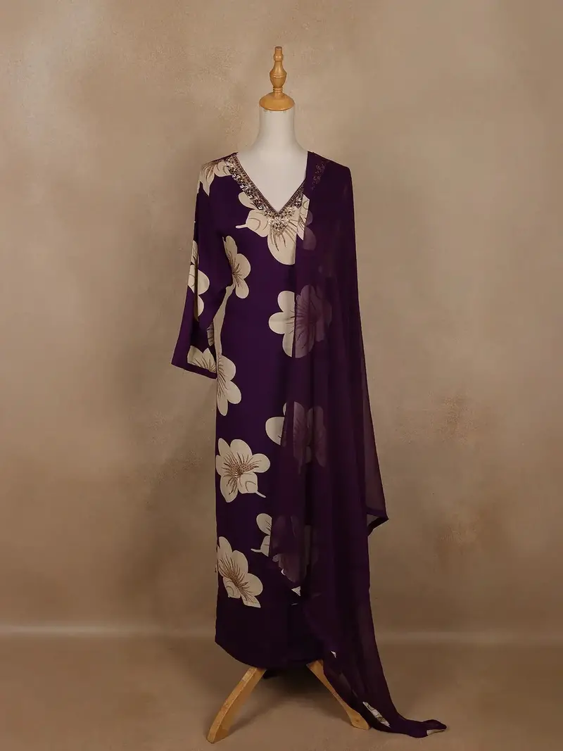 Purple Floral Designed Cotton Salwar Suit 1