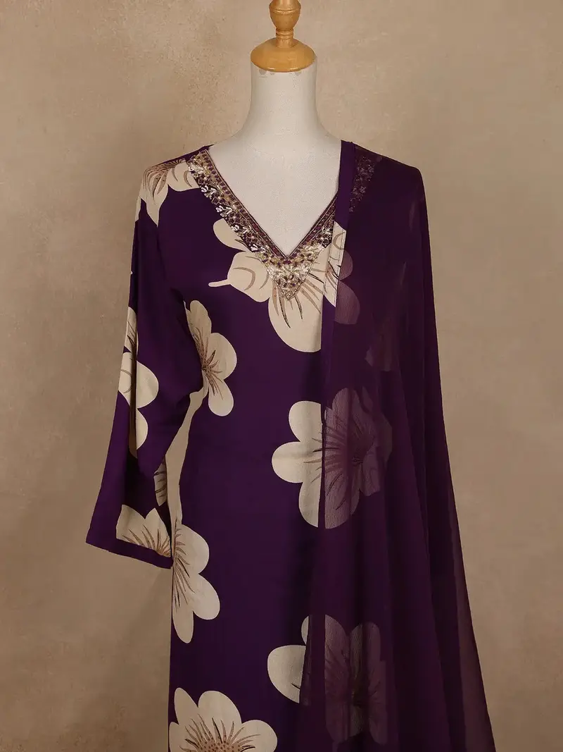 Purple Floral Designed Cotton Salwar Suit 2