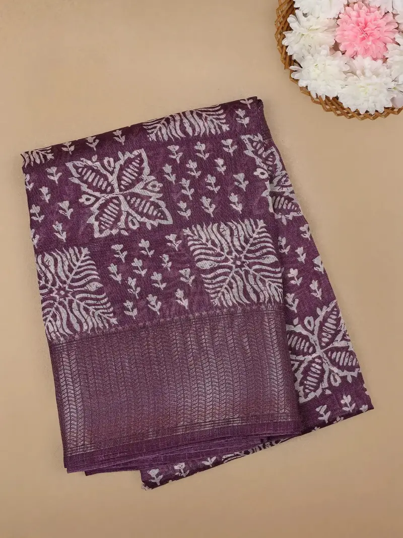 Purple Floral Designed Fancy Cotton Saree 1