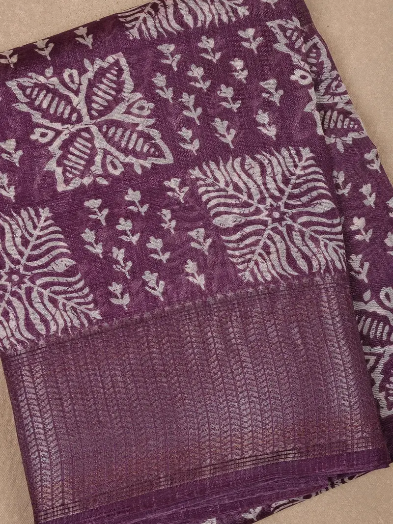 Purple Floral Designed Fancy Cotton Saree 2