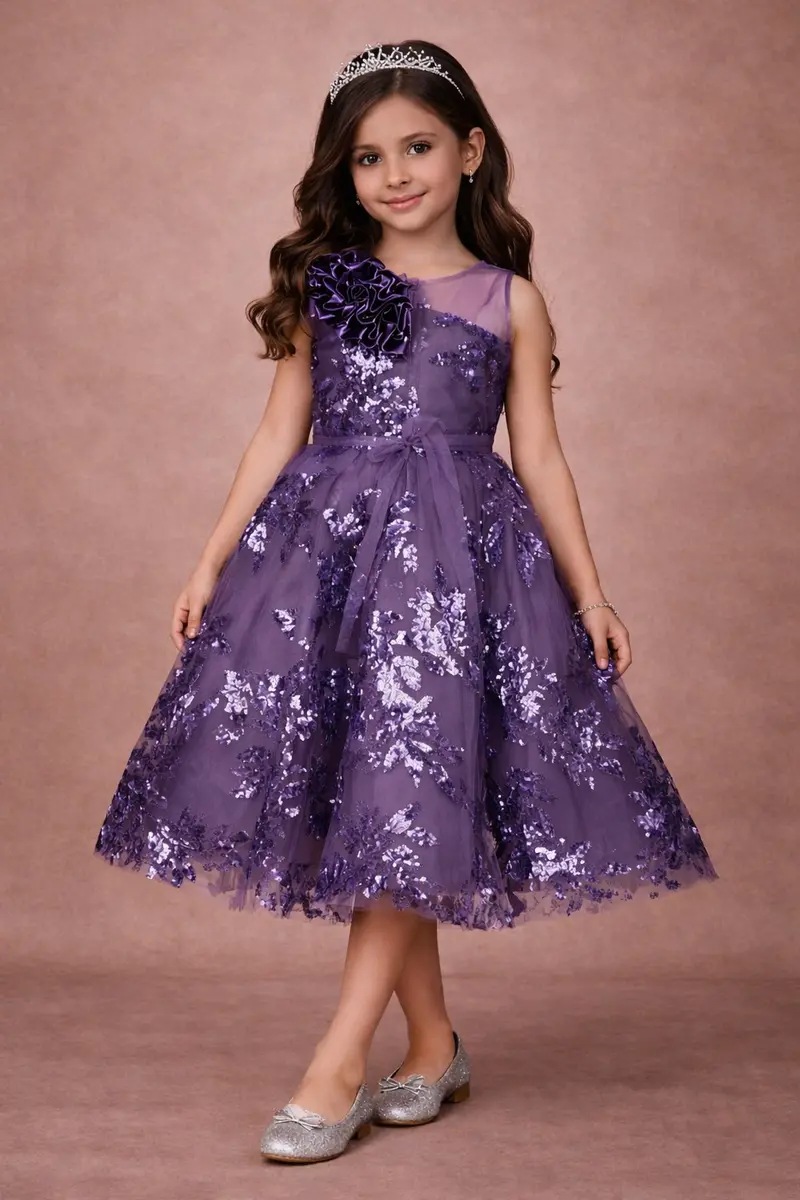 Purple Floral Designed Party Gown For Girls 1