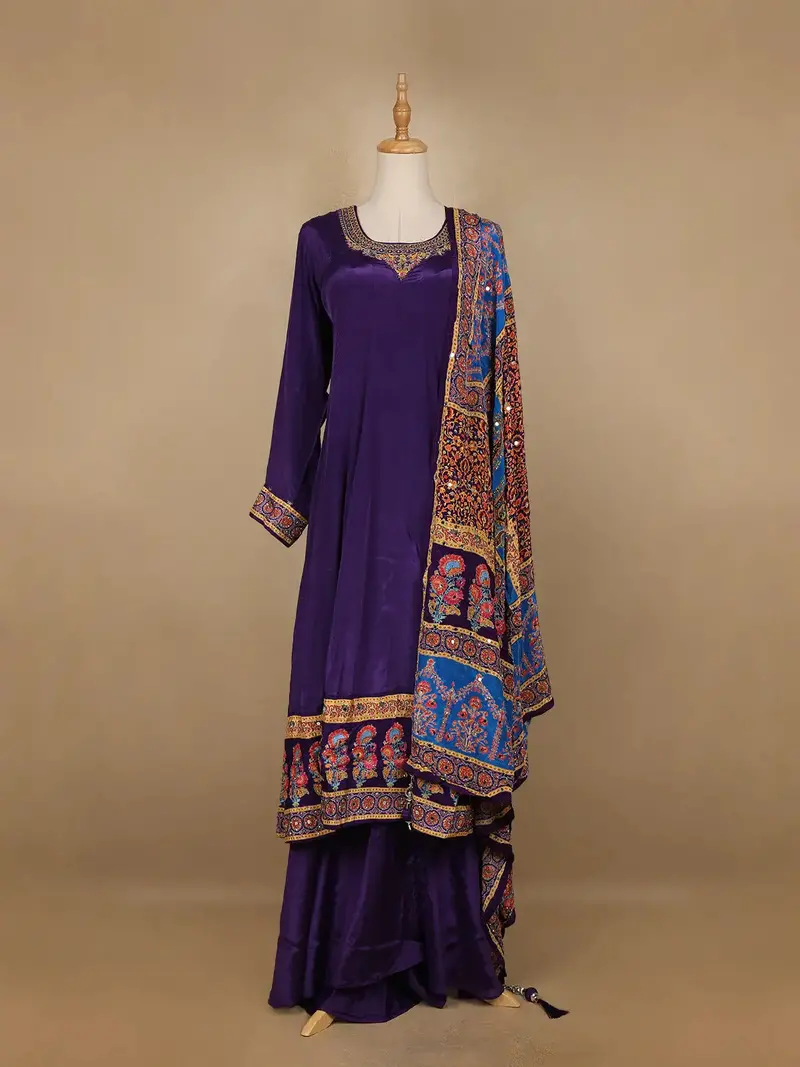 Purple Floral Designed Semi Silk Anarkali Salwar Suit 1