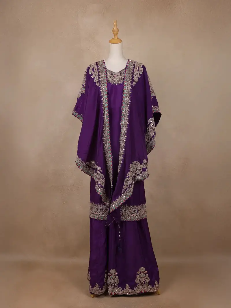 Purple Floral Designed Semi Silk Palazzo Salwar Suit 1