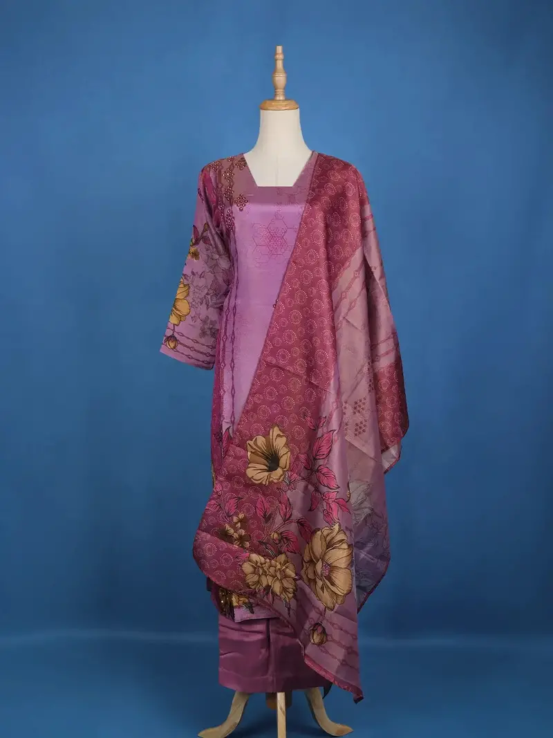 Purple Floral Designed Semi Silk Salwar Suit 1