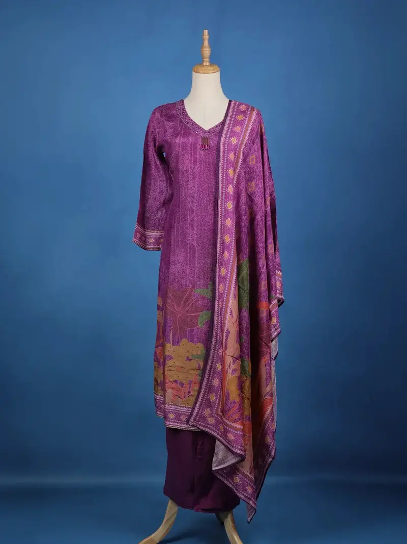 Purple Floral Designed Semi Silk Salwar Suit 1