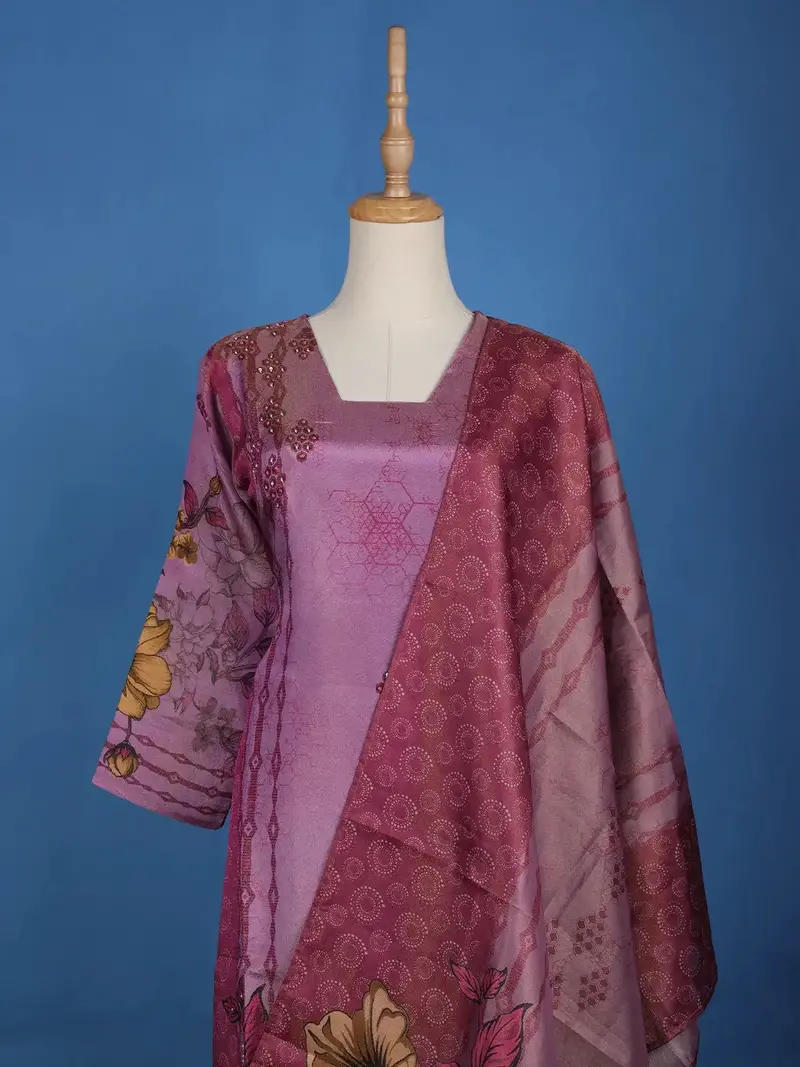 Purple Floral Designed Semi Silk Salwar Suit 2