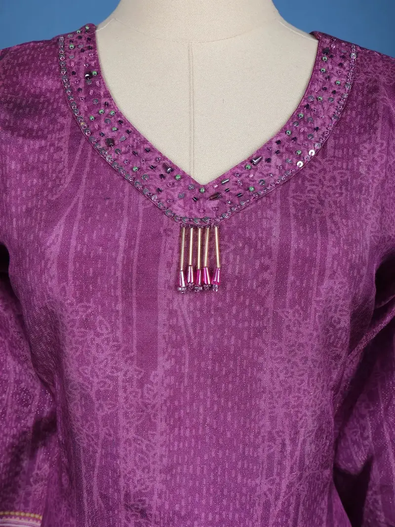Purple Floral Designed Semi Silk Salwar Suit 2
