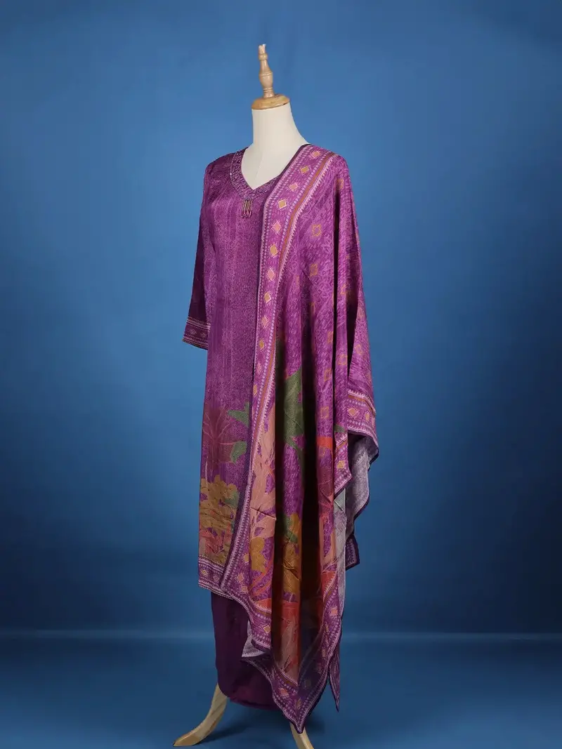 Purple Floral Designed Semi Silk Salwar Suit 3
