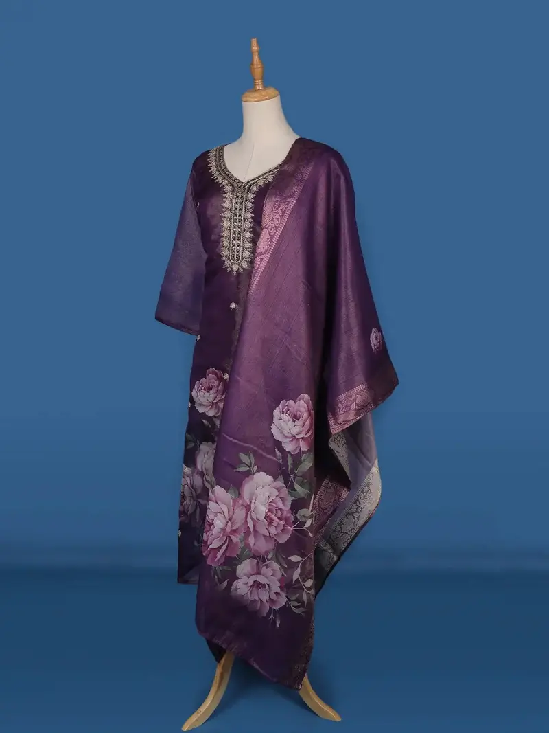 Purple Floral Designed Shimmer Straight Cut Salwar Suit 3