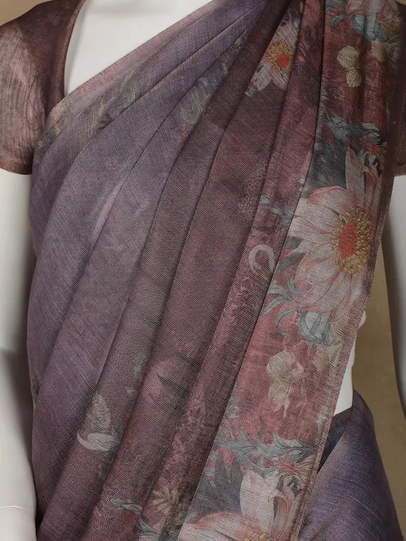 Purple Floral Designed Tissue Organza Saree 2