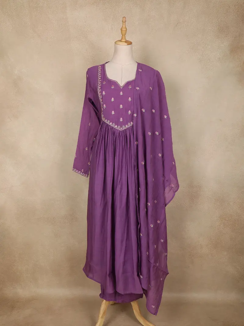 Purple Floral Embroidered Cotton Salwar Suit With Dupatta 1