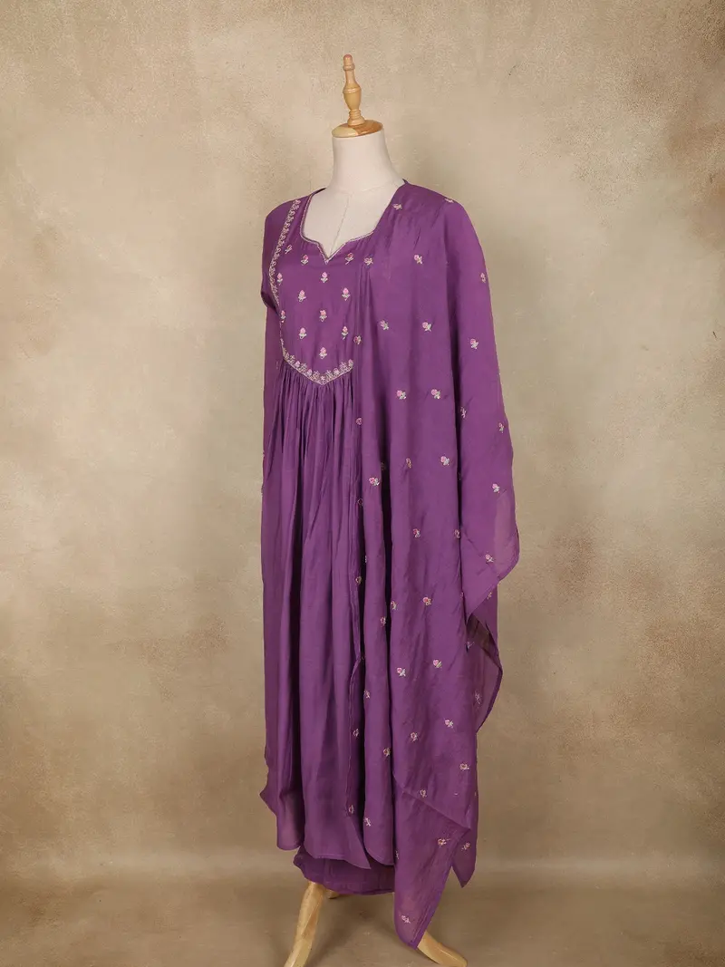 Purple Floral Embroidered Cotton Salwar Suit With Dupatta 3