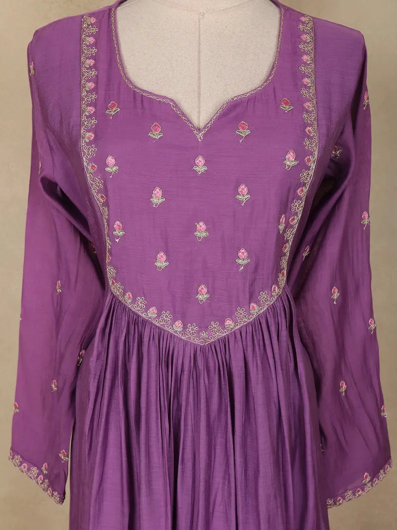 Purple Floral Embroidered Cotton Salwar Suit With Dupatta 5