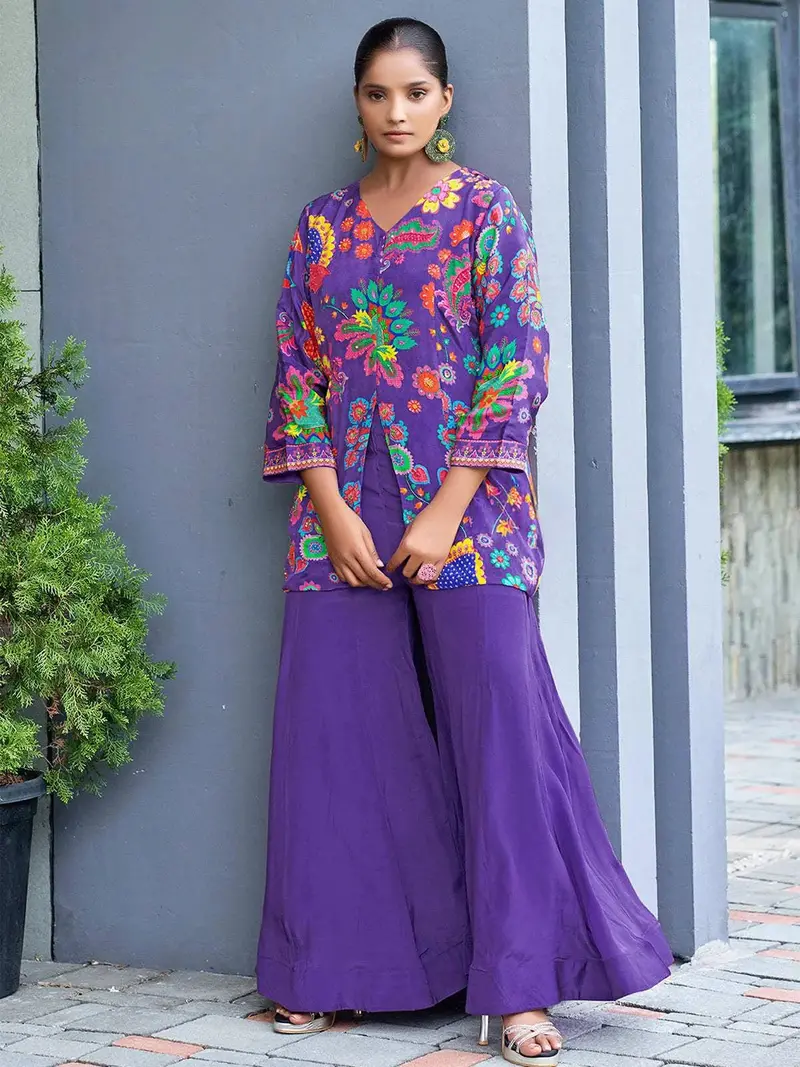 Purple Floral Embroidered Crepe Palazzo Salwar Suit 1
