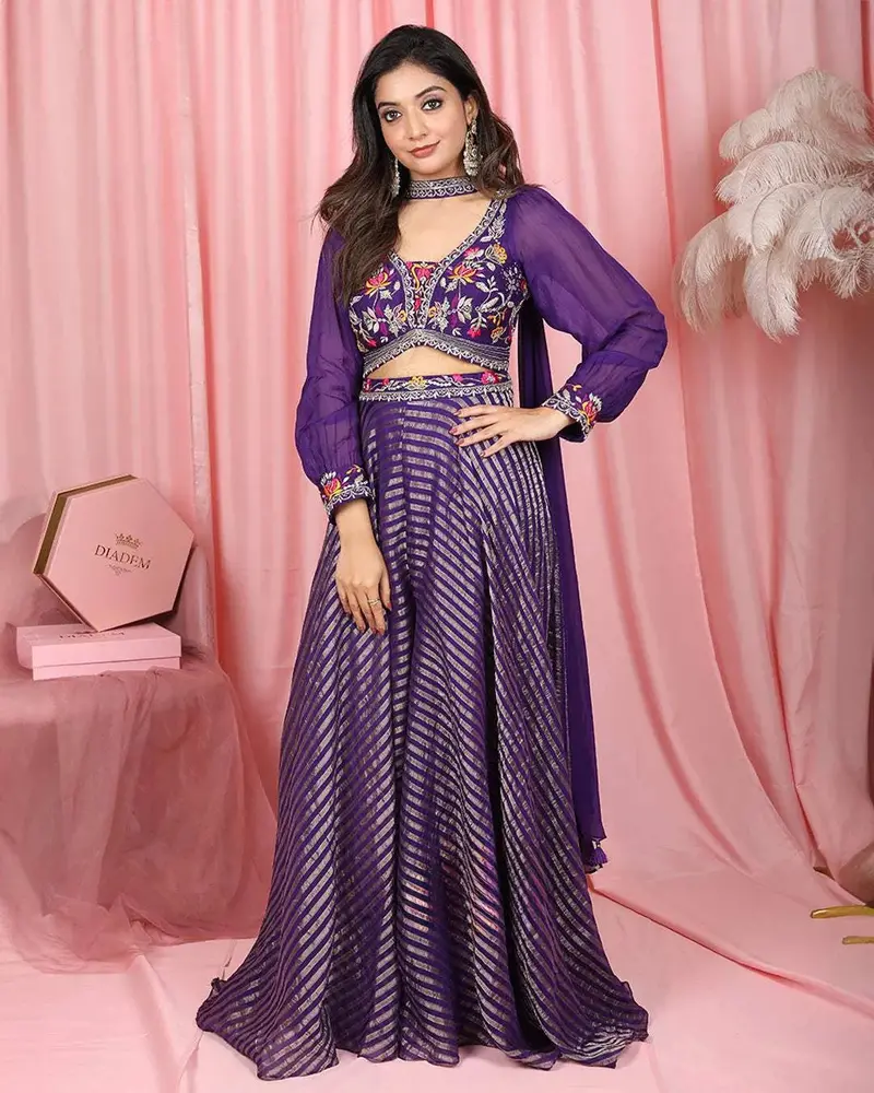 Purple Floral Embroidered Georgette Palazzo Salwar Suit Online 1