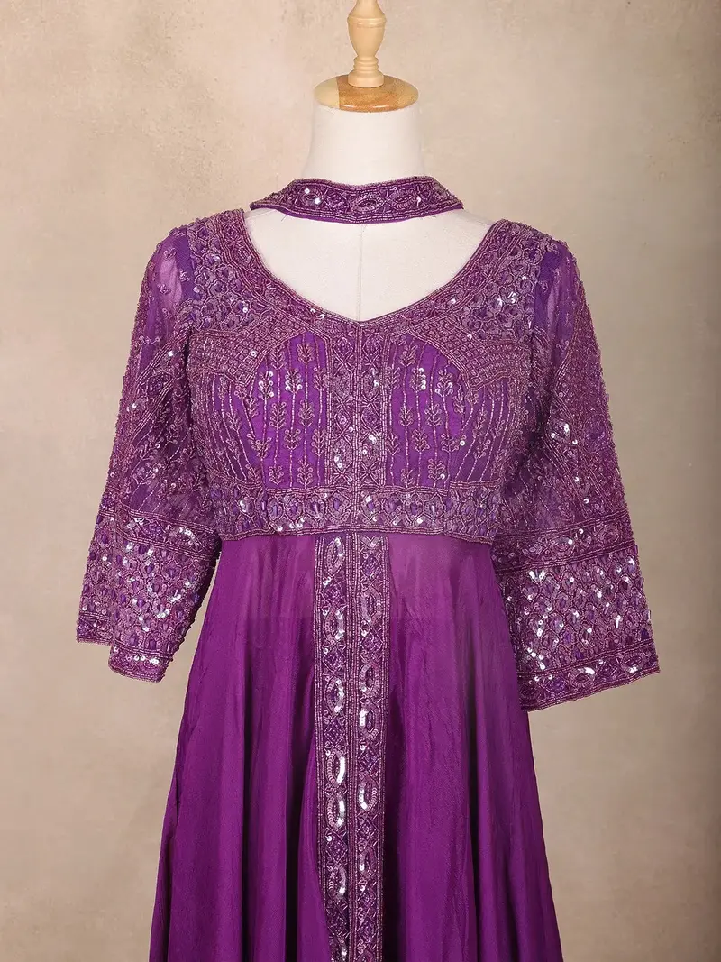 Purple Floral Embroidered Georgette Palazzo Suit 2