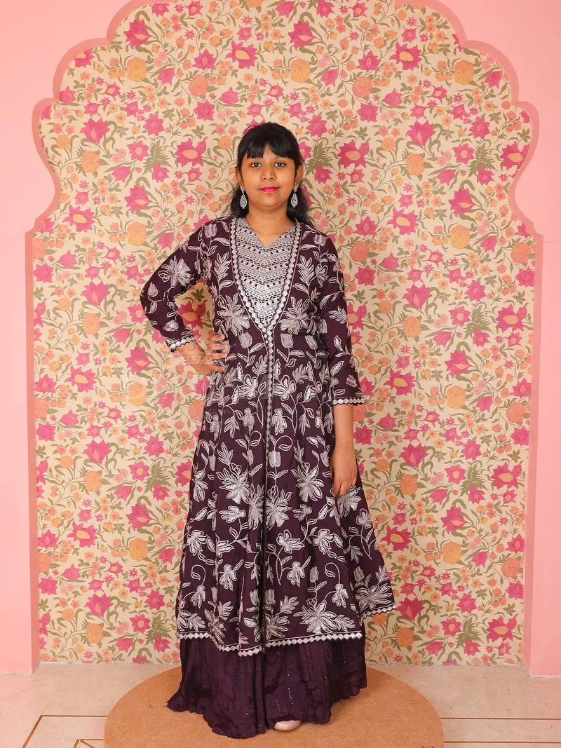Purple Floral Embroidered Lehenga 1