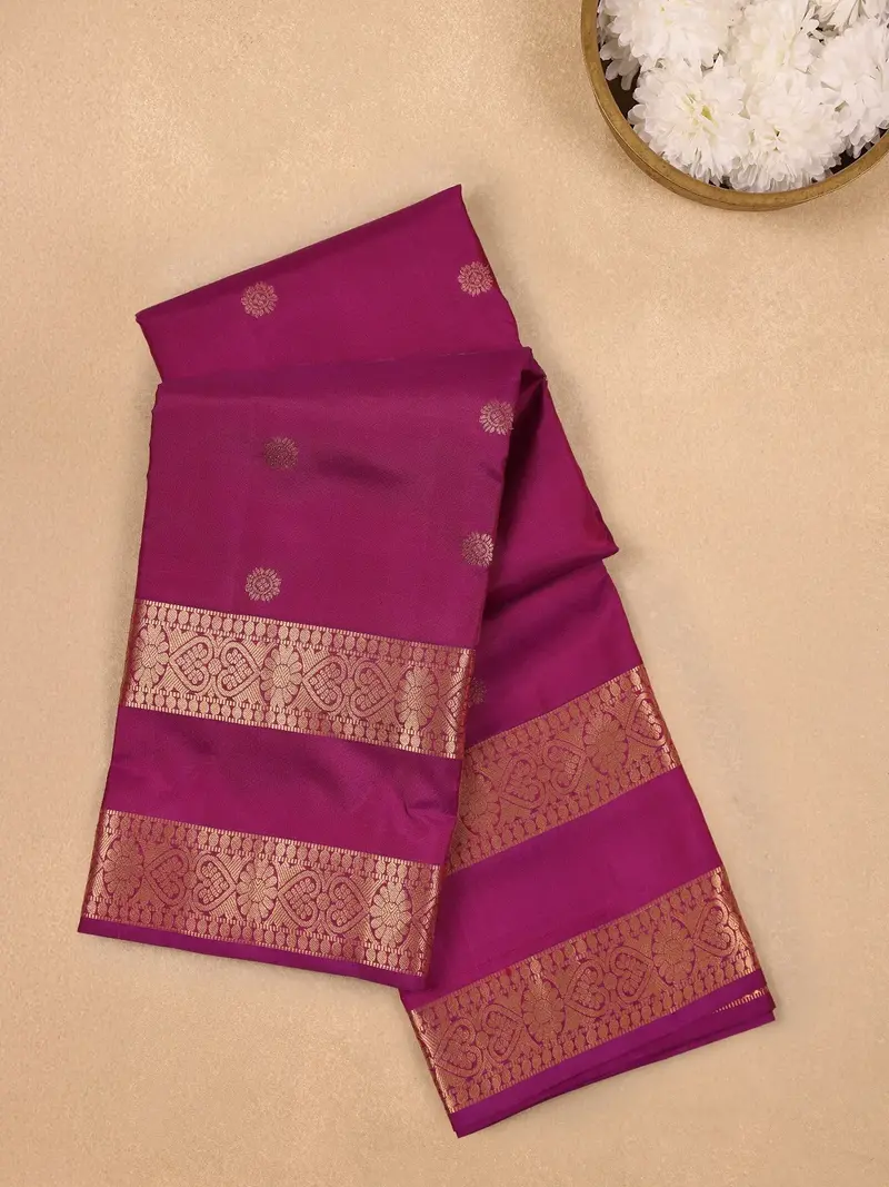 Purple Floral Motifs Pure Kanchipuram Silk Saree 1