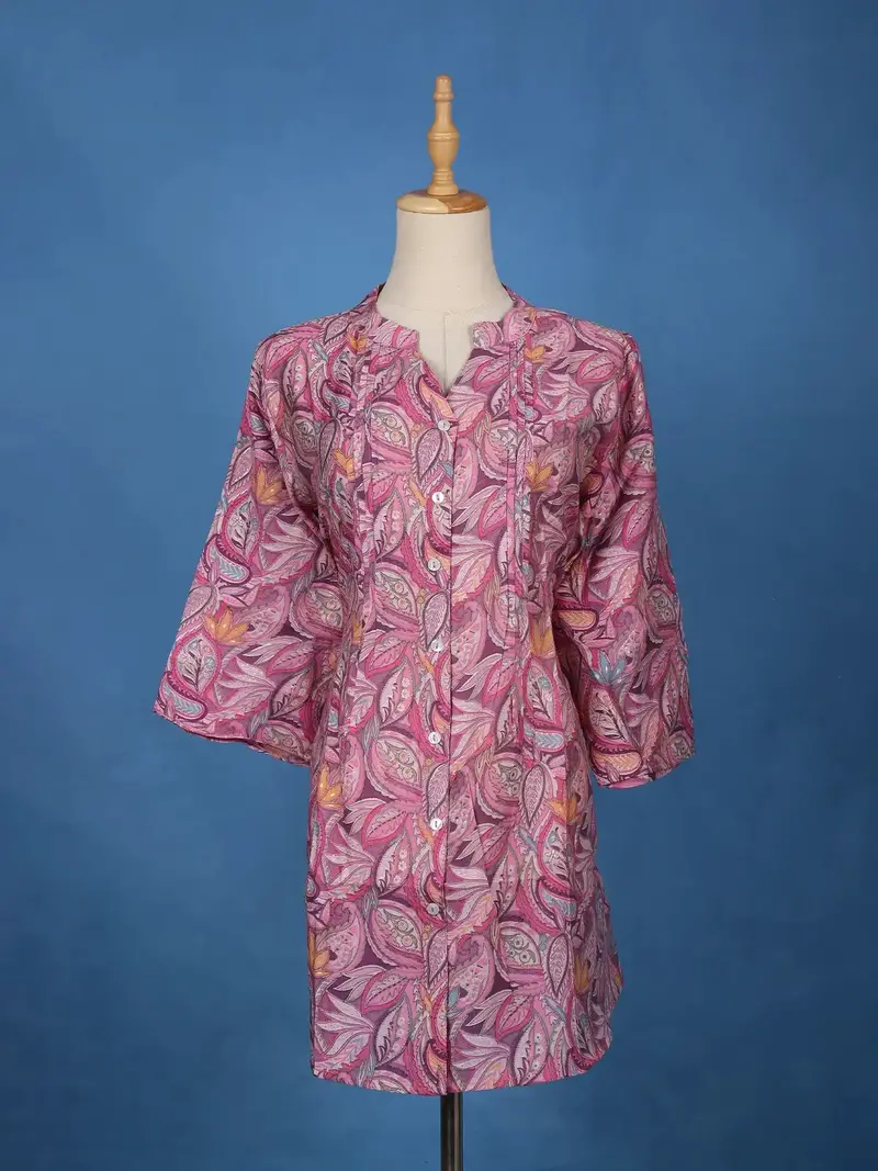 Purple Floral Printed Cotton Kurti Top 1