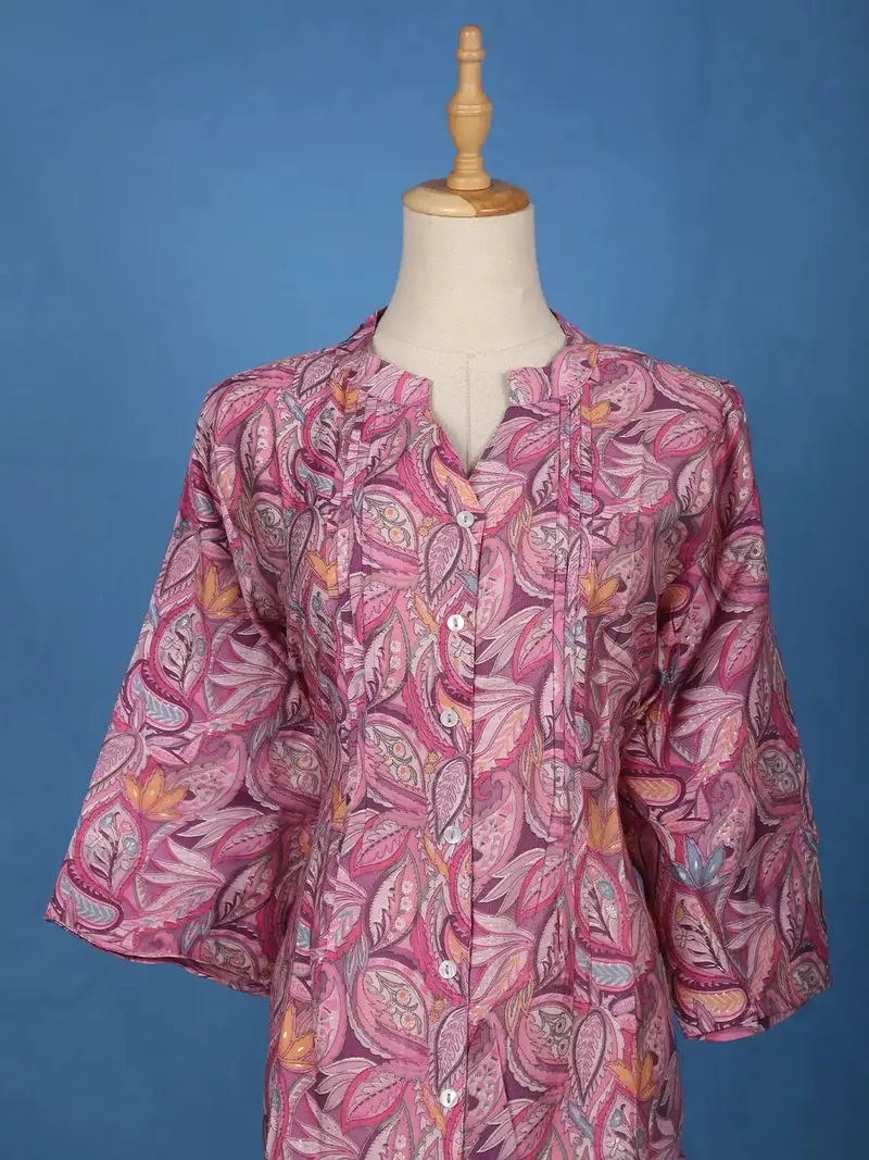 Purple Floral Printed Cotton Kurti Top 2