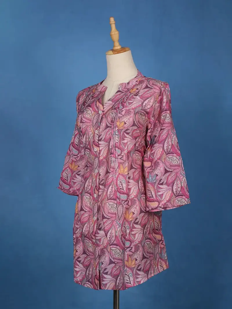 Purple Floral Printed Cotton Kurti Top 3