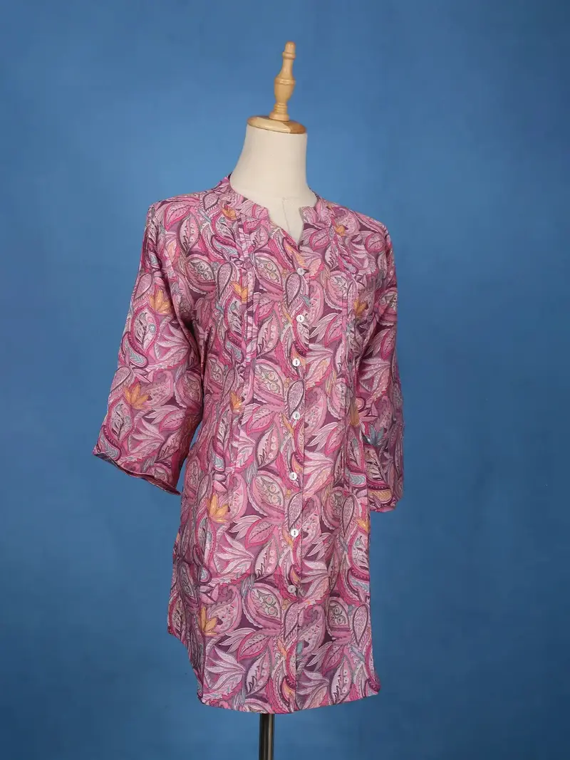 Purple Floral Printed Cotton Kurti Top 4
